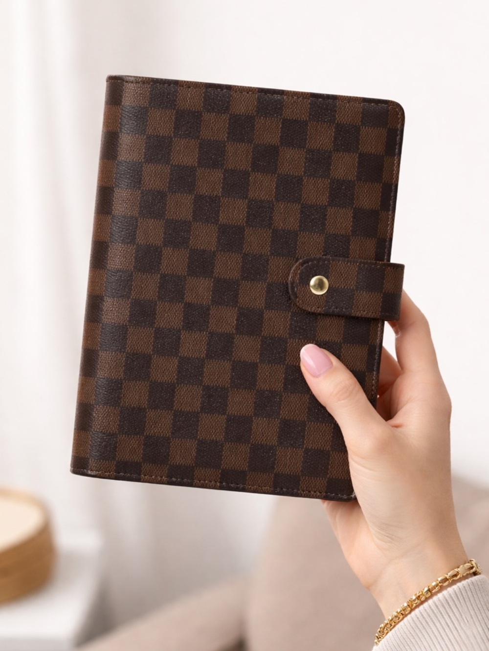 A5 Brown Checkered Notebook Cover Organizer